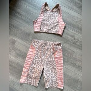 Good American Electric Feel Animal Print Biker Shorts & upper cut Sports bra